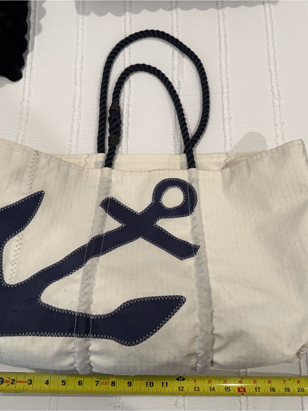 Sea Bags - Navy Anchor White Canvas Tote with Rope Handles